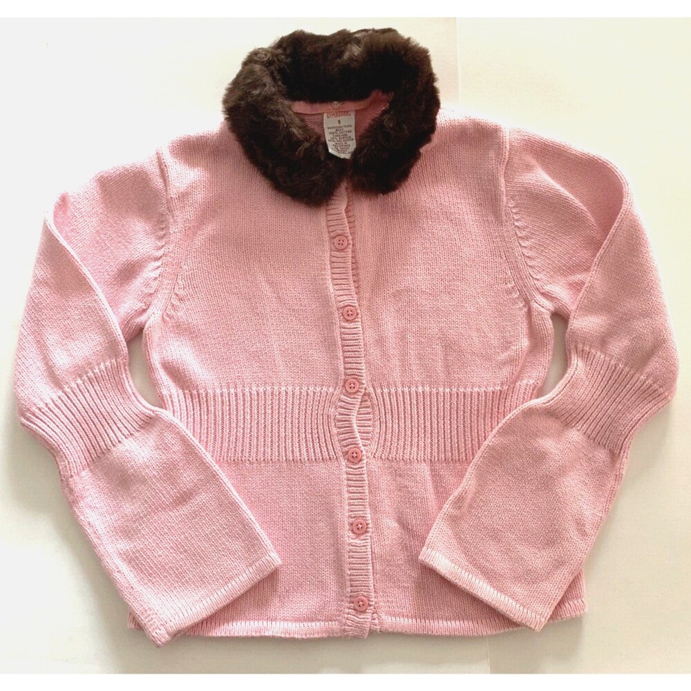 Vintage Gymboree Pink Cardigan Sweater Girls 9 Faux Fur Collar Giraffe Club Y2K
